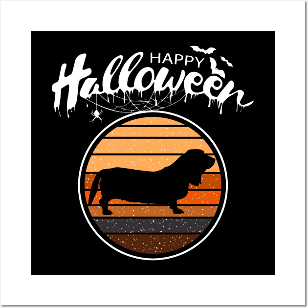 Funny Happy Halloween Beautiful Basset Hound Men Women Kids Wall Art by mlleradrian